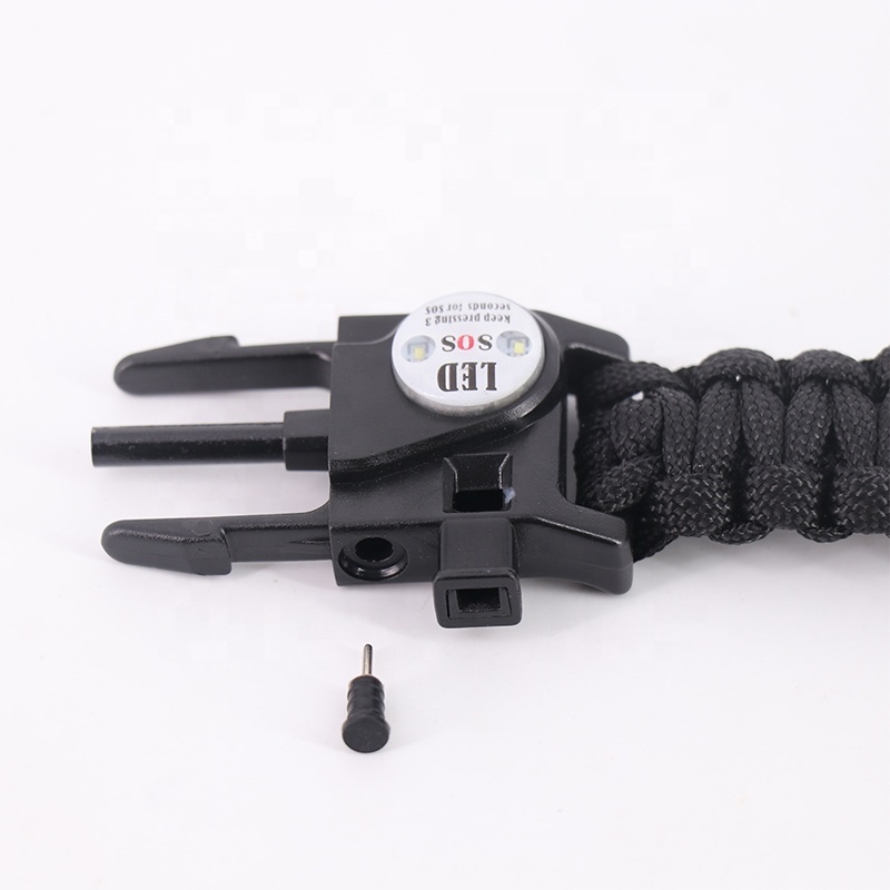 Survival Gear Kit with Waterproof SOS LED Light Emergency Knife Whistle Compass Fire Starter Adjustable Paracord Bracelet