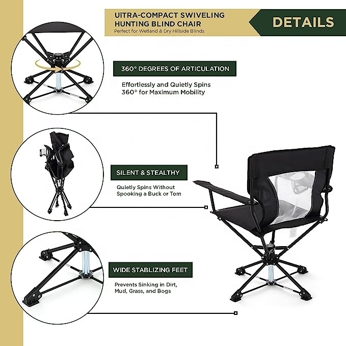 360 Degree Swivel Hunting Chair Supports up to 450lbs, Carrying Case, Steel Frame, Fishing, High-Grade 600D Canvas