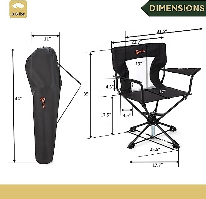 360 Degree Swivel Hunting Chair Supports up to 450lbs, Carrying Case, Steel Frame, Fishing, High-Grade 600D Canvas