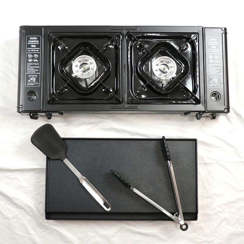 Camping Portable High-quality Safety Butane Double Burner Gas Stove With Plastic Box