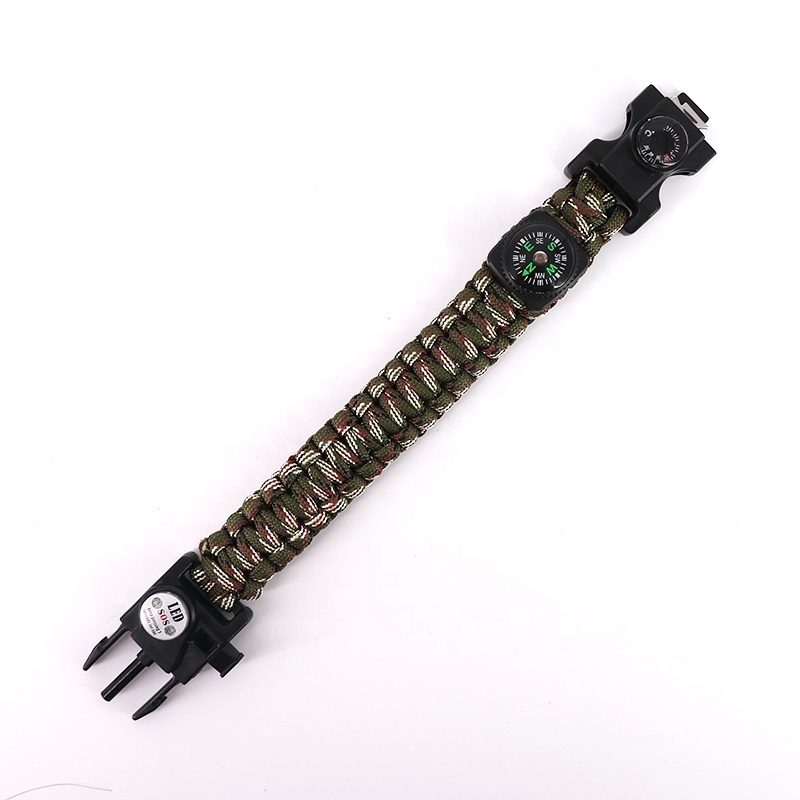 Camo Emergency Multi-functional SOS LED Buckle Cuff Outdoor Camping Hiking Knife Paracord Survival Bracelet