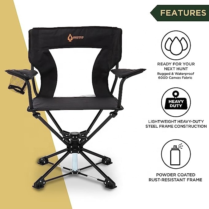 360 Degree Swivel Hunting Chair Supports up to 450lbs, Carrying Case, Steel Frame, Fishing, High-Grade 600D Canvas