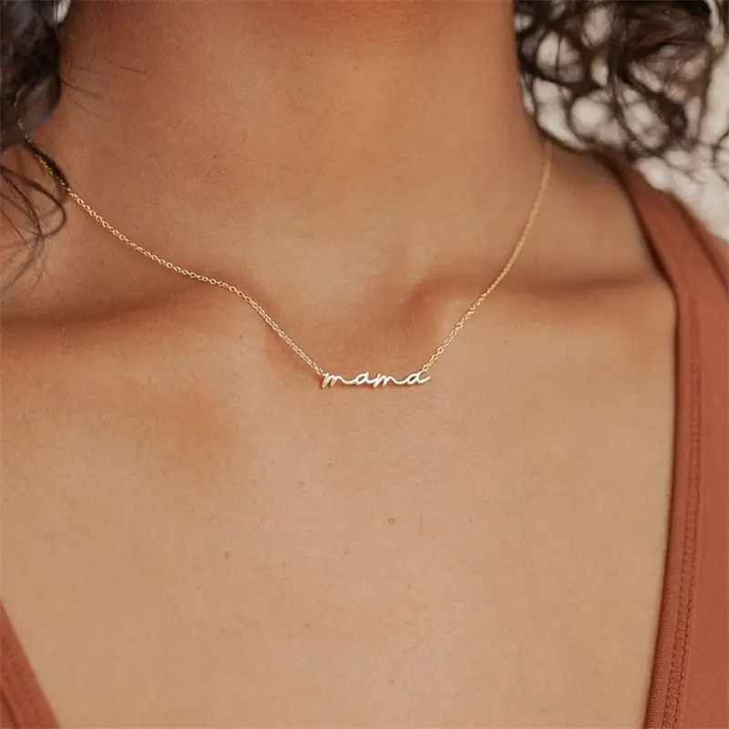 Delicate mama Stainless Steel Plated 14K Gold Clavicle Necklace Minimalist Mom pendant charm is the perfect gift for mom