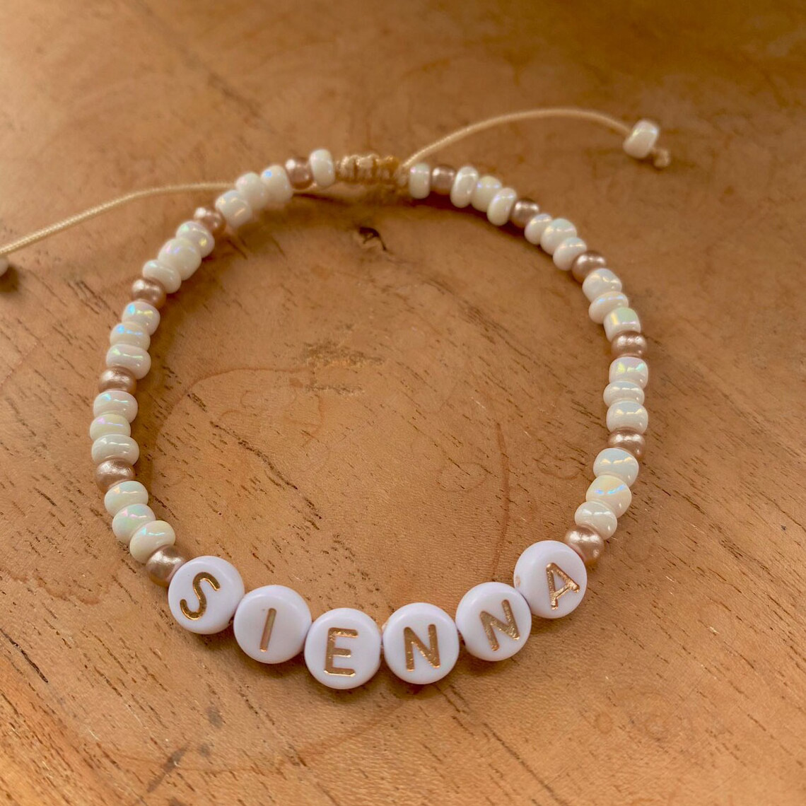 Personalized custom name bracelet Tiny Beaded Necklace White Rainbow Adjustable Colorful bangle for Women Girls for MOM