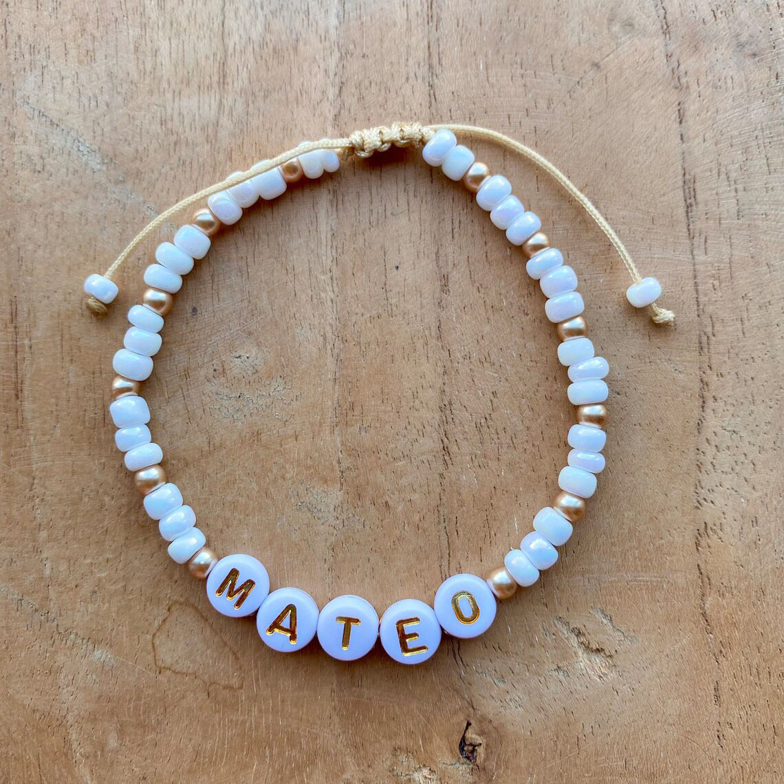 Personalized custom name bracelet Tiny Beaded Necklace White Rainbow Adjustable Colorful bangle for Women Girls for MOM