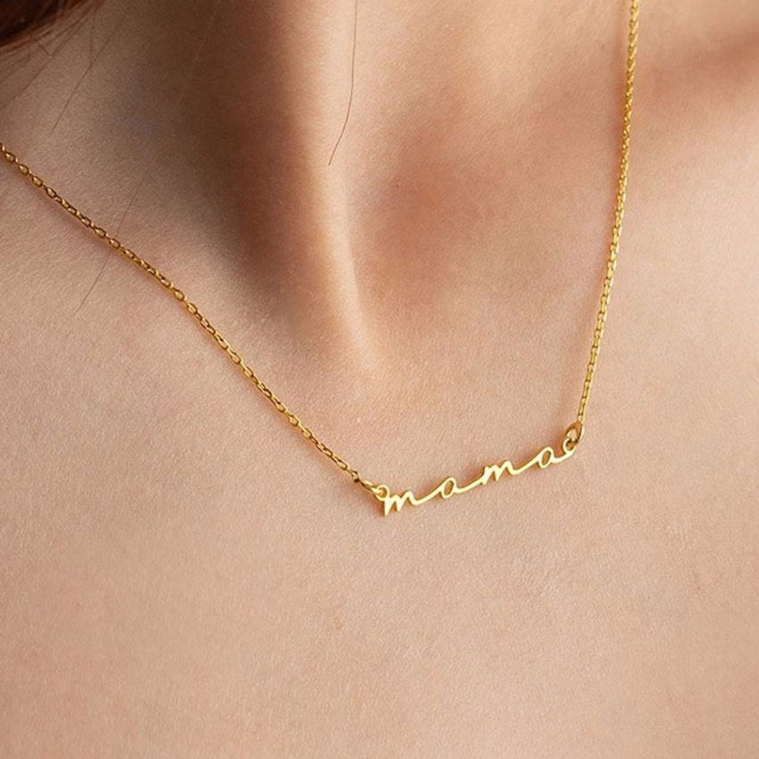 Delicate mama Stainless Steel Plated 14K Gold Clavicle Necklace Minimalist Mom pendant charm is the perfect gift for mom