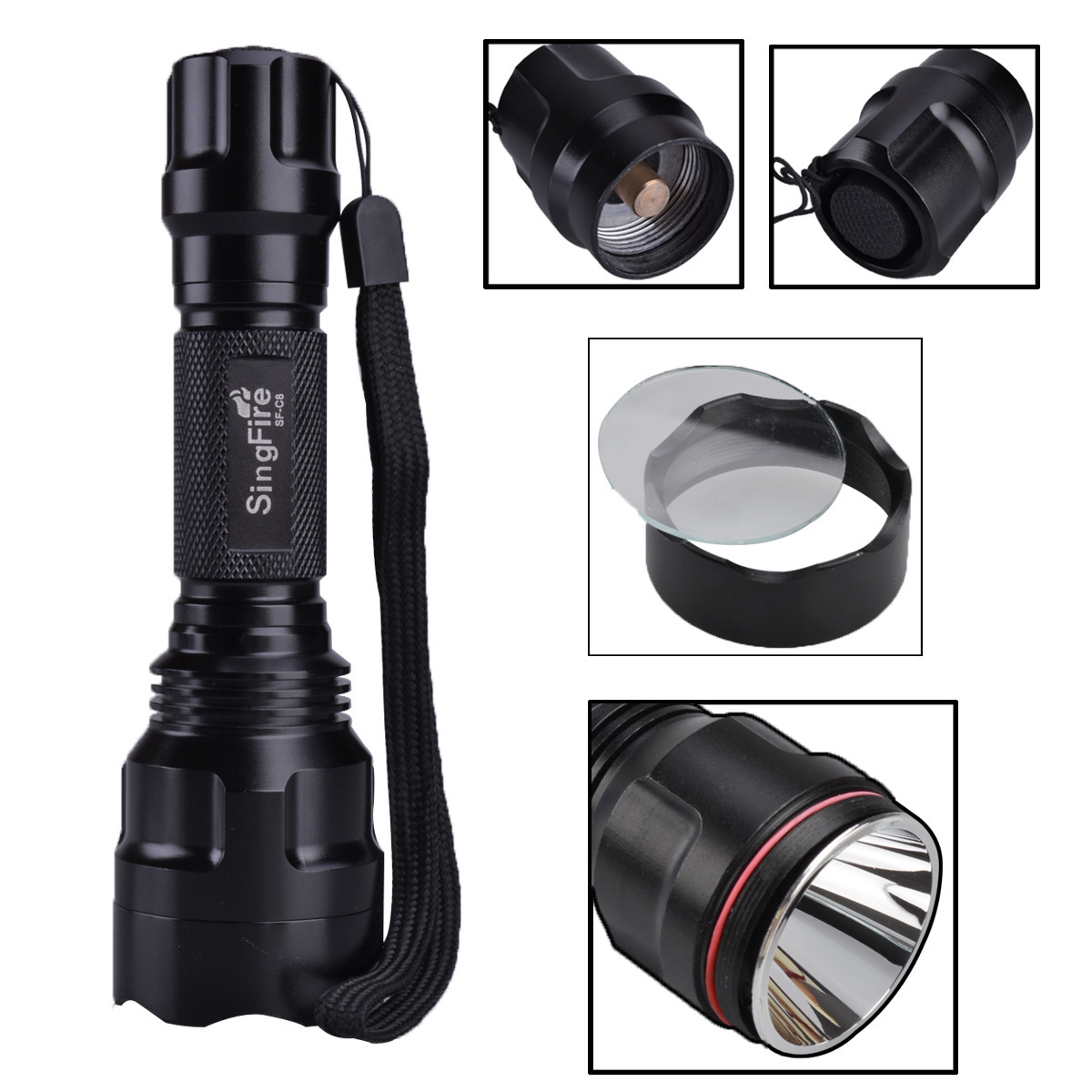 Aluminum 1000 Lumen 10W Rechargeable flashlight for outdoor red light C8 Flashlight