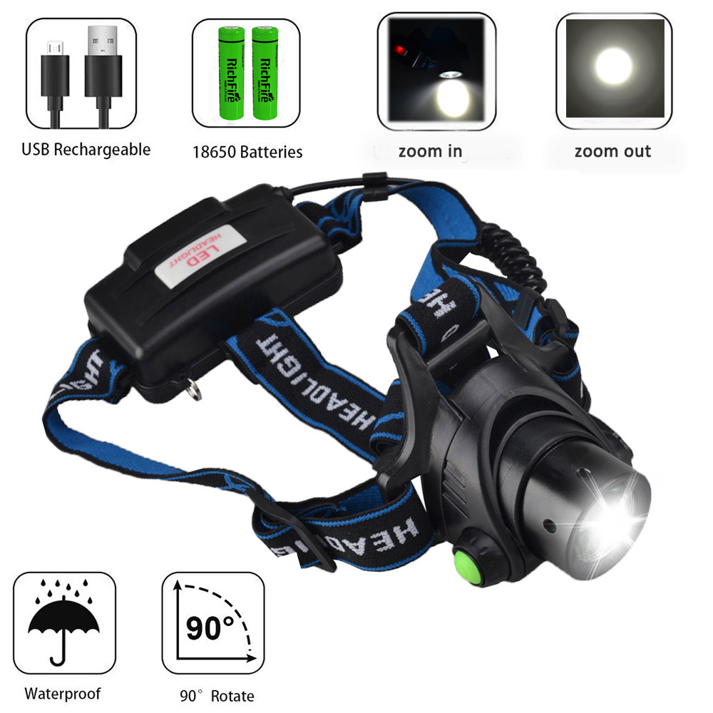 Headlight led headlamp zoom flashlight adjustable head lamp 1000lm AA/18650 battery front light zoomable