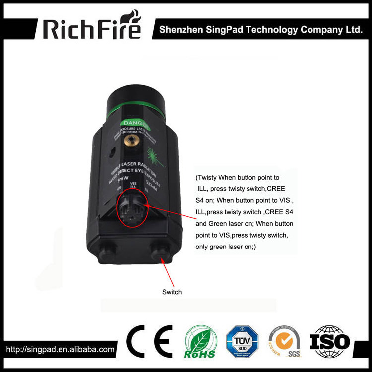 RichFire  Logo engrave green helmet led tactical laser pointers flashlight combo