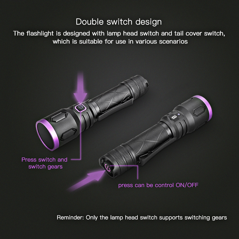 Long Version 365nm 5W High Powerful Ultra Violet UV LED Flashlight for Night Hunting UV Curing 21700 Battery