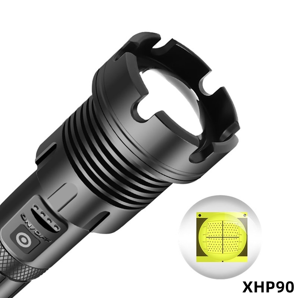 XHP90 Flashlight 2500 Lumens Zoomable Power Display USB Rechargeable Powerful Flashlight Super Bright LED Torch for Hiking