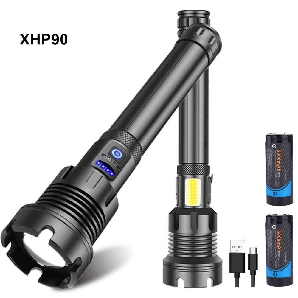 XHP90 Flashlight 2500 Lumens Zoomable Power Display USB Rechargeable Powerful Flashlight Super Bright LED Torch for Hiking