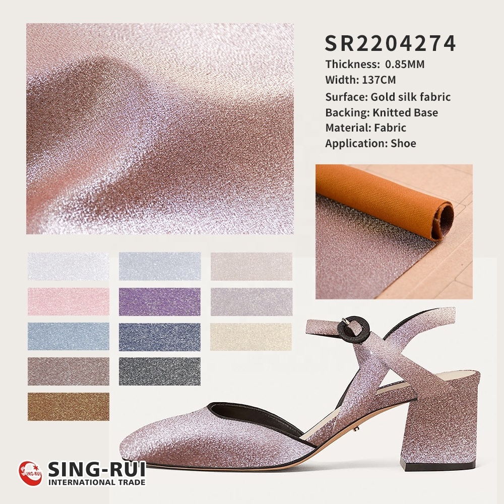 China supplier factory custom Bling designer shoe fabric gold silk fabric knit fabric for shoe making materials