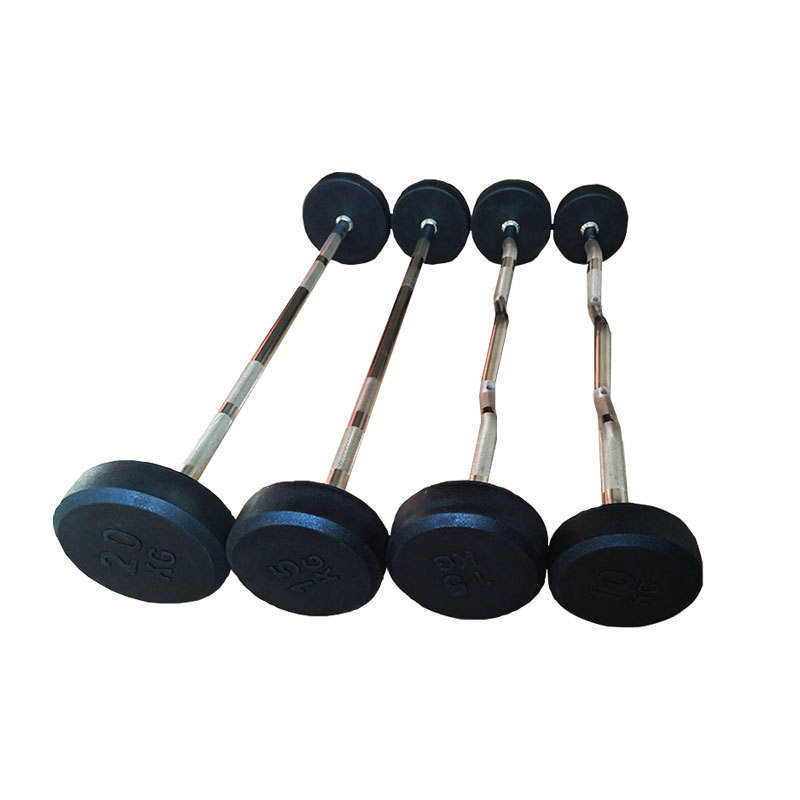 Hot Black Round Rubber Fixed Barbell Steel Bar Chrome Coating Barbell Weighted Straight Curl Small 50KG Bar Bell