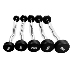 Hot Black Round Rubber Fixed Barbell Steel Bar Chrome Coating Barbell Weighted Straight Curl Small 50KG Bar Bell