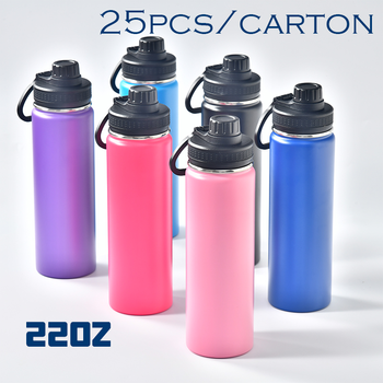 Custom soft touch rubber paint 22oz 500ml Insulated vacuum flask thermal double wall stainless steel gym sport water bottle