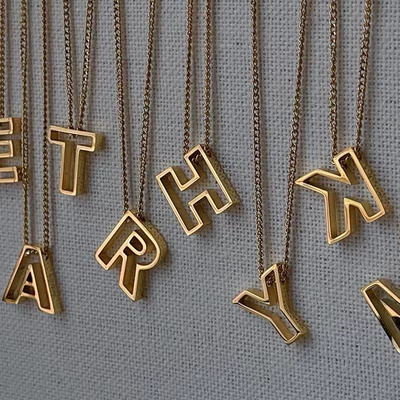 Tarnish free jewelry Waterproof 18 k Gold Plated Stainless Steel 3D Charm Pendant 26 Initial Letter A-Z Alphabet Necklace