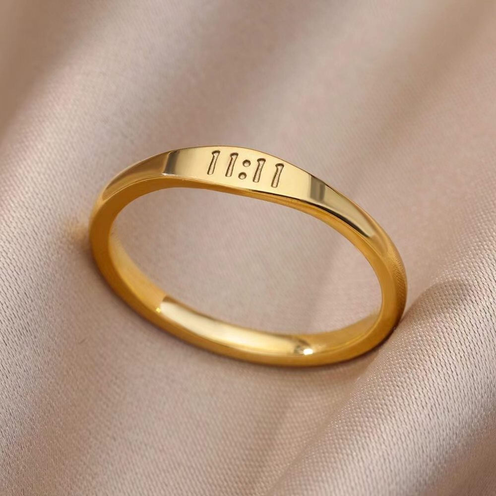 Plated Tarnish Free Angel Number 111 to 999 and 11:11 Engraved Ring Gold for Men Women Romantic Opp Bag Stainless Steel / 18k