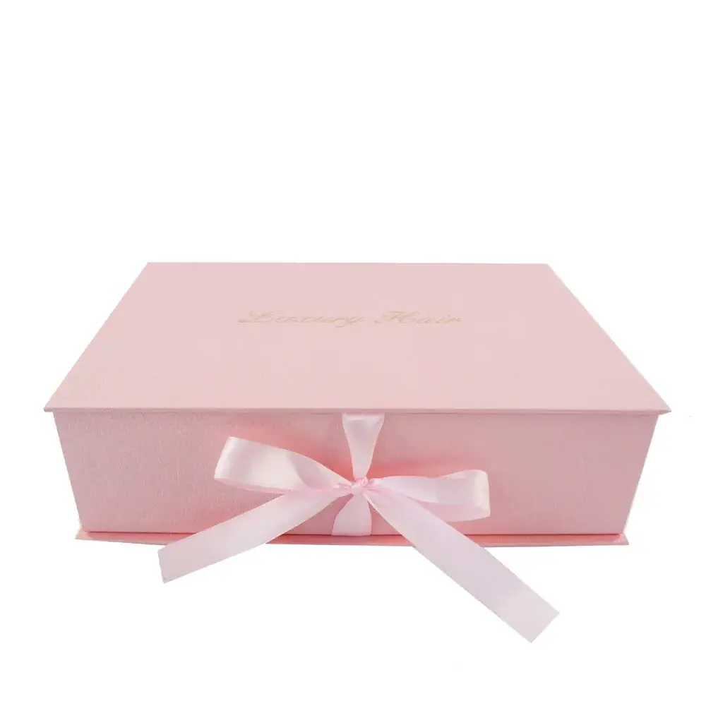 Custom Logo Wig Hair Extension Magnetic Closure Gift Box Packaging With Ribbon