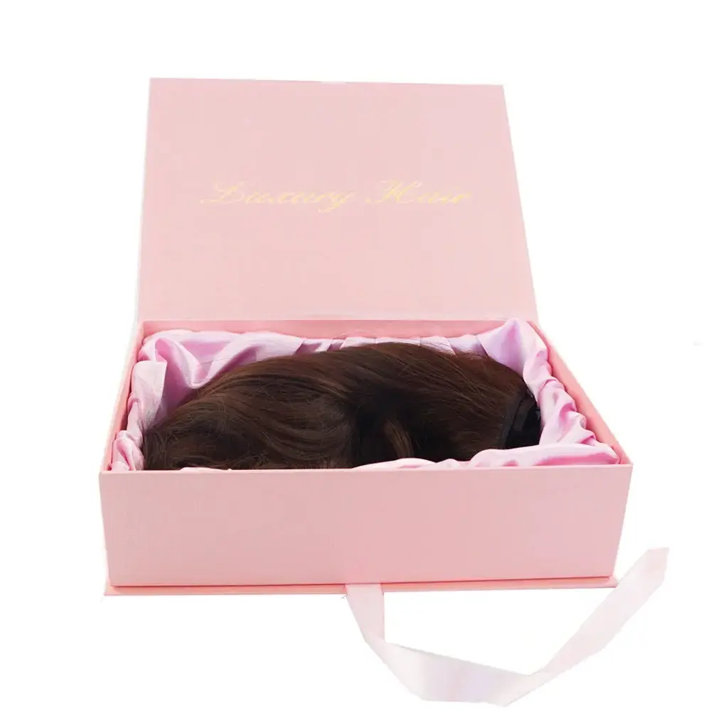 Custom Logo Wig Hair Extension Magnetic Closure Gift Box Packaging With Ribbon