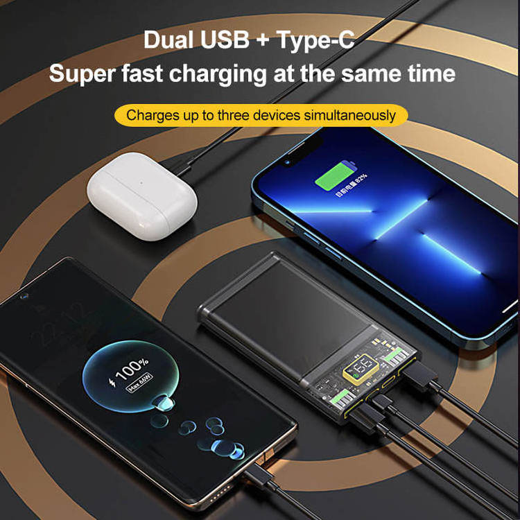 Transparent power bank 10000mah fast charging powerbanks 20000mah with built-in cable type-C output power banks