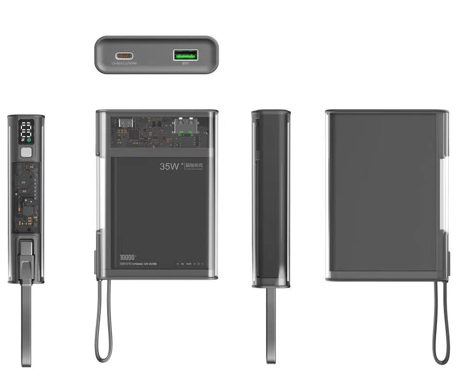 Transparent Battery Mobile Charger LCD Display PD 20W Fast Quick Charge Built In Cable Power Bank 10000mAh