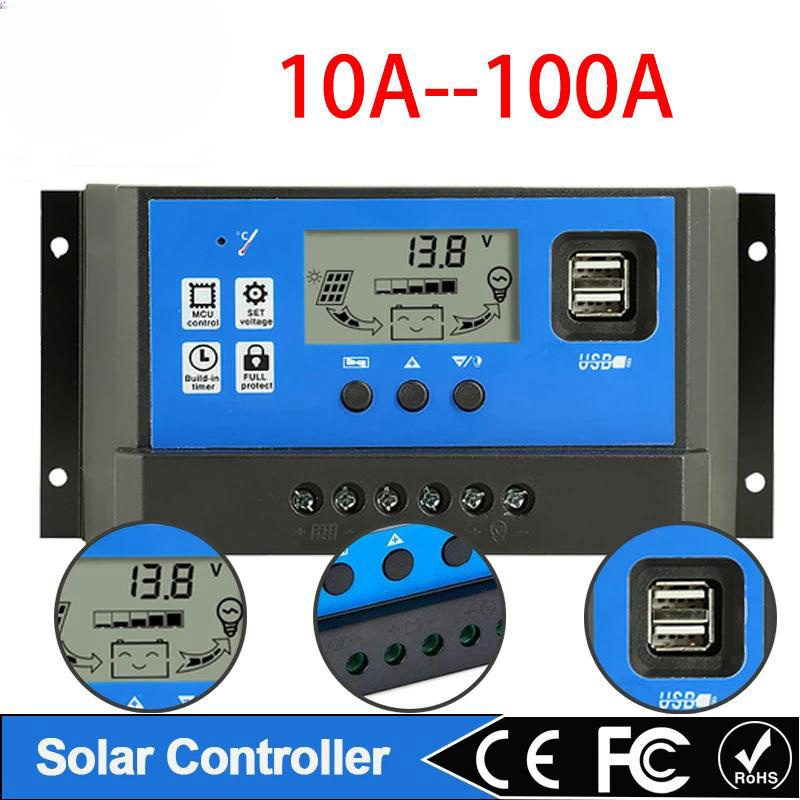 PWM Solar Charger Controller 10A 20A 30A 40A 50A 60A with 5V USB Output and LCD Display for Battery Charging