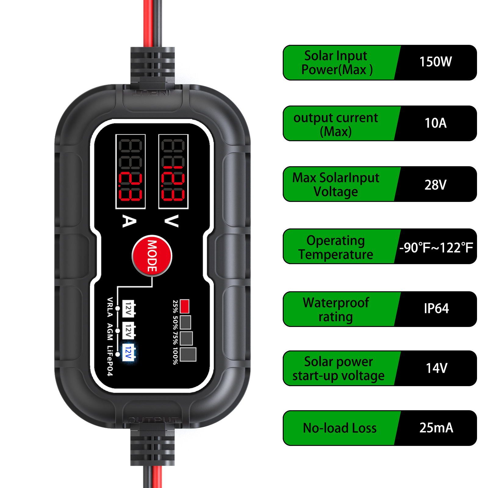 Intelligent Solar 10A MPPT Charge Controller 12 Volt Temp Sensor Charging Level solar Charge Controller