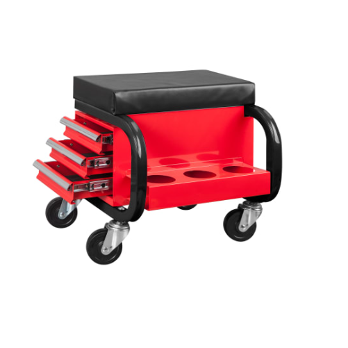 Rolling Workshop Creeper Seat with 4 Universal Wheels 3 Drawers Can Holders