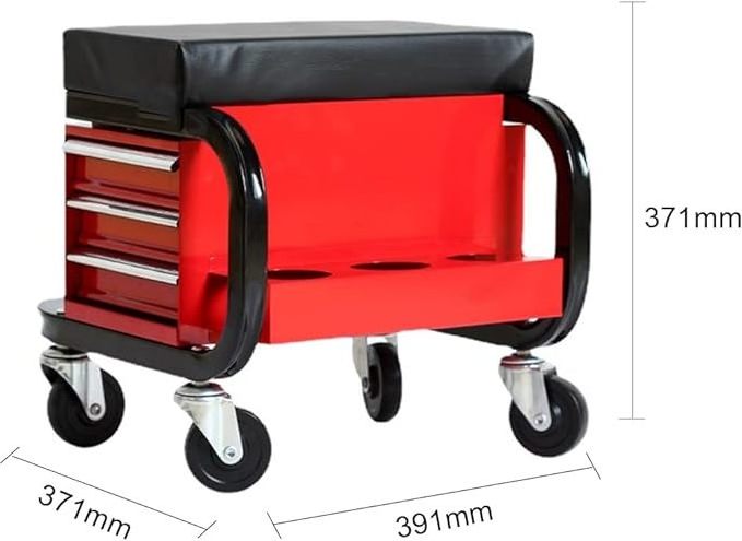 Rolling Workshop Creeper Seat with 4 Universal Wheels 3 Drawers Can Holders