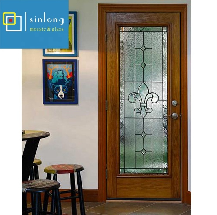 Bathroom Interior Stained Glass Sliding Door Solid China Decoration Graphic Design Office Doors with Glass Hotel Solid Wood 50mm