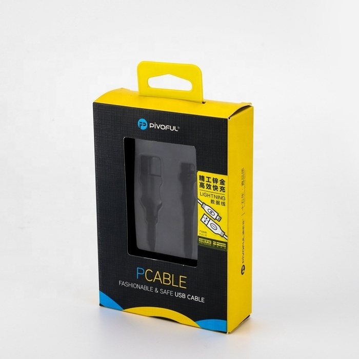 Customized Size White And Yellow Packaging Usb Data Cable Wire Phone Charger Packaging Box With Pvc Window