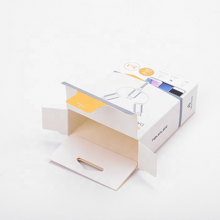 Customized Size White And Yellow Packaging Usb Data Cable Wire Phone Charger Packaging Box With Pvc Window