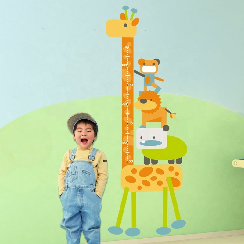 Pvc Kids Cartoon Giraffe Shape Kid Height Measurement Baby Growth Chart Wall Sticker Home Decoration UV Printing CMYK 4 Color