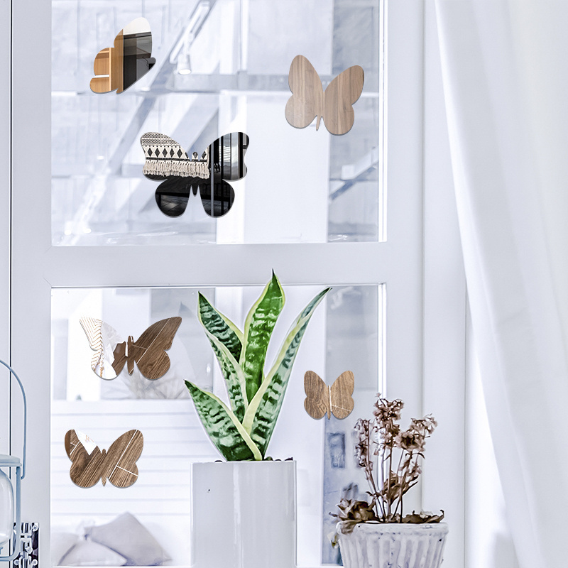 OEM butterfly design reflective 0.8mm/1.2mm/3mm acrylic self adhesive mirror wall sticker for wall decor