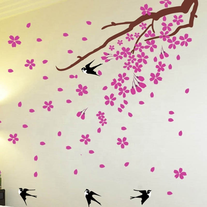 Wholesale cherry blossom swallow designs removable home decorative vinyl sticker