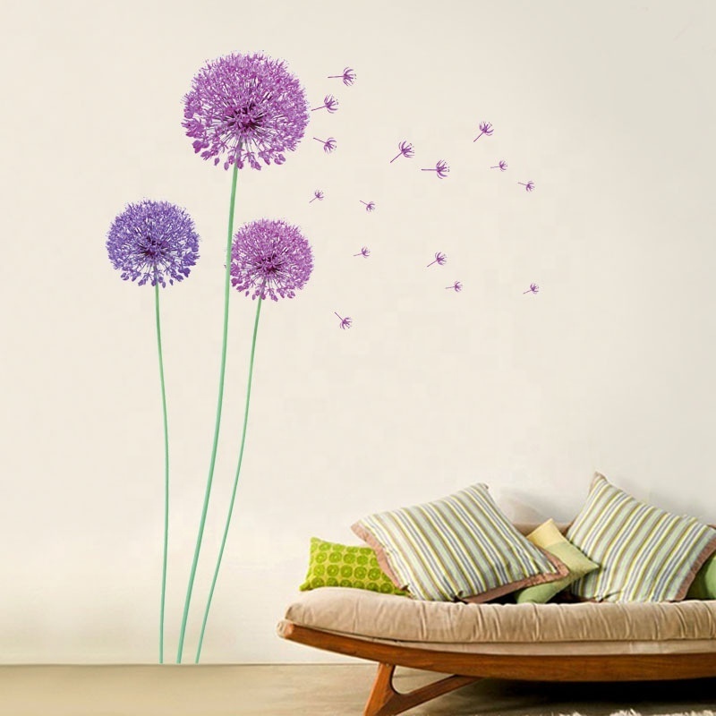 Hot selling  dandelion designs adult decal sticker self adhesive colorful Vinyl Wall Decal flower sticker