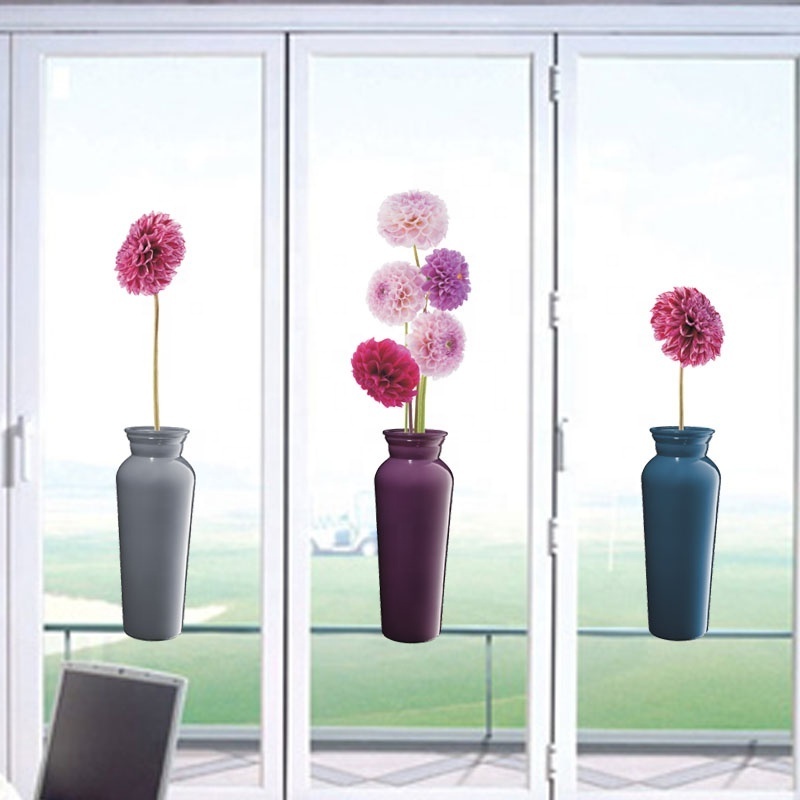 Designs Window Film Waterproof 3d Static Cling Sticker Decal for Window and Glass Hot Selling Flower Vase and Flower Custom Made