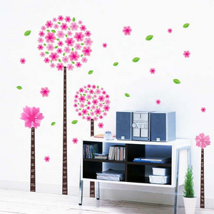 Light Pink flowers trees Home Decoration Vinyl Decals WaterProof PVC Flower Wall Sticker Home Decor Vinyl Sticker