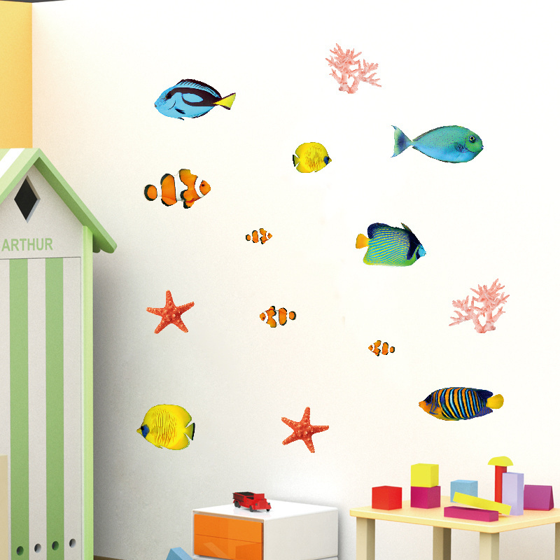 Customized Cartoon Undersea World Fish DIY Adhesive Sticker Removable PVC Wall Decorative Waterproof Printed Decals