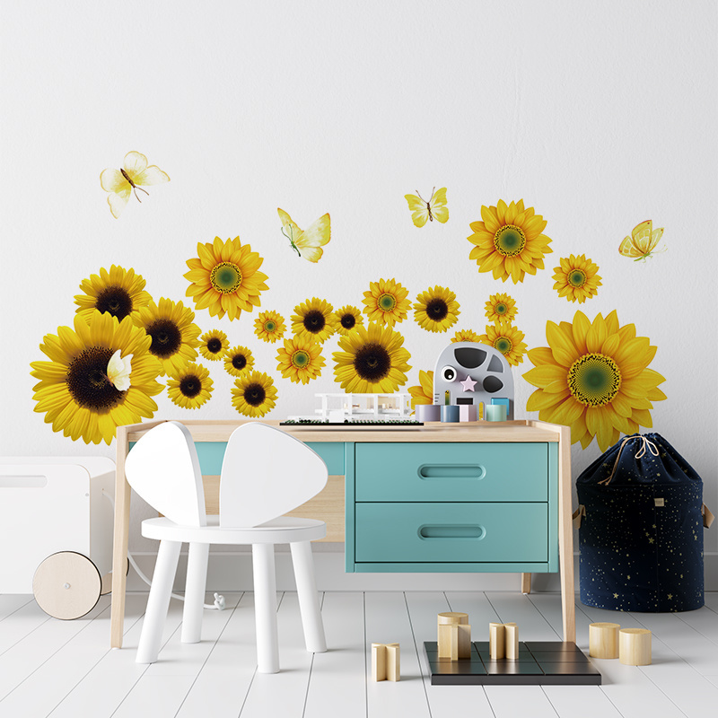 Yellow sunflower decorative stickers spring lovely sunflower pvc wall decor vinyl sticker custom wall decal