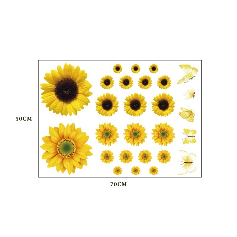 Yellow sunflower decorative stickers spring lovely sunflower pvc wall decor vinyl sticker custom wall decal