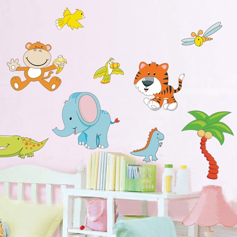 kids decorative sticker self adhesive wall sticker Cartoon zoo Forest elephant tiger zebra anime cartoon sticker