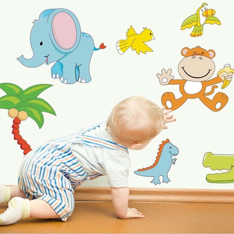 kids decorative sticker self adhesive wall sticker Cartoon zoo Forest elephant tiger zebra anime cartoon sticker