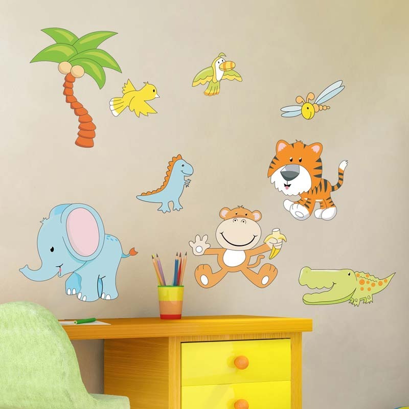 kids decorative sticker self adhesive wall sticker Cartoon zoo Forest elephant tiger zebra anime cartoon sticker