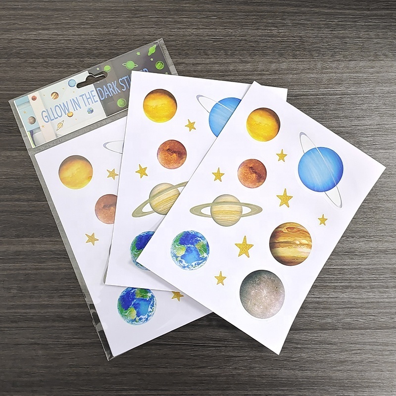 Planet Luminous sticker Glow Star Die Cut Shape Removable Individual Custom Glowing planet sticker kids wall Sticker