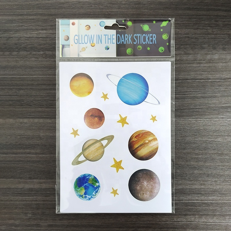 Planet Luminous sticker Glow Star Die Cut Shape Removable Individual Custom Glowing planet sticker kids wall Sticker