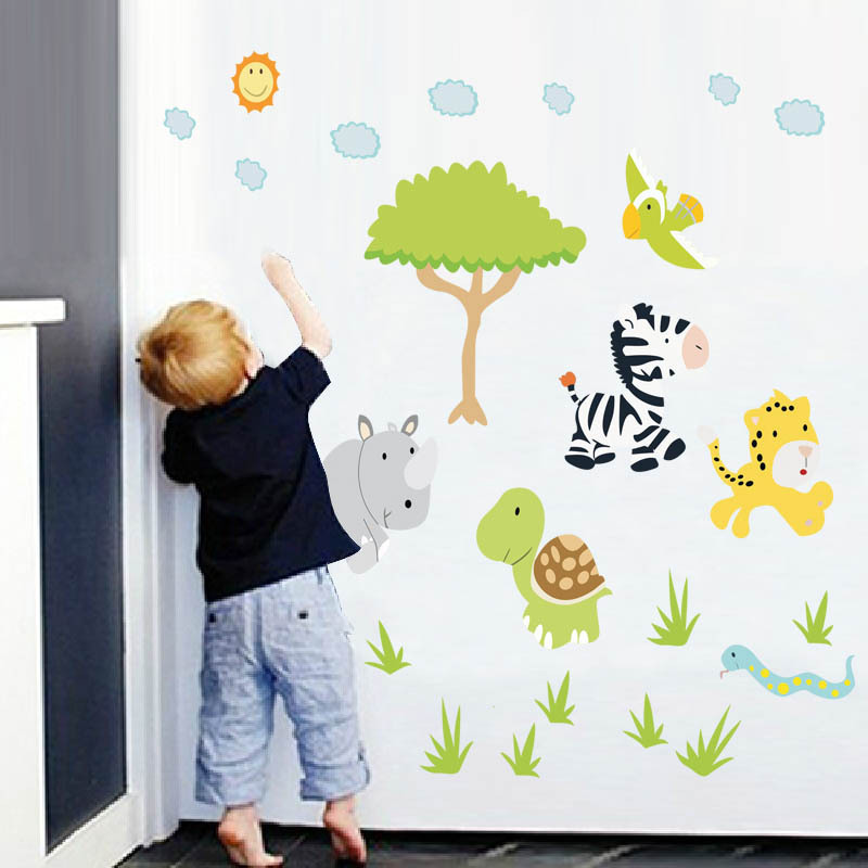 Zebra turtle trees and flowers Pvc home stickers animal cartoon stickers  wall  stickers for kids room nursery school wall Decal