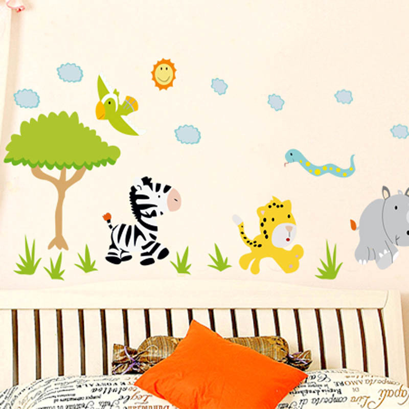 Zebra turtle trees and flowers Pvc home stickers animal cartoon stickers  wall  stickers for kids room nursery school wall Decal