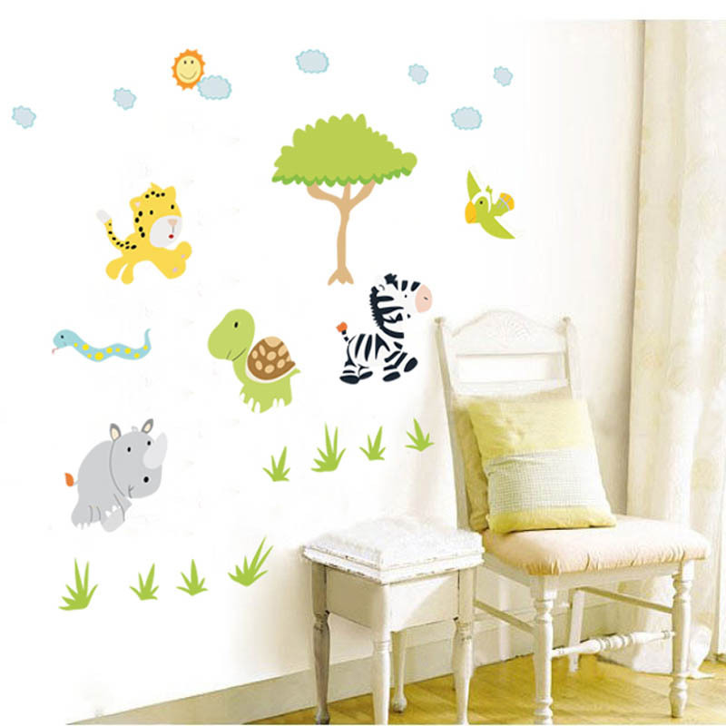 Zebra turtle trees and flowers Pvc home stickers animal cartoon stickers  wall  stickers for kids room nursery school wall Decal